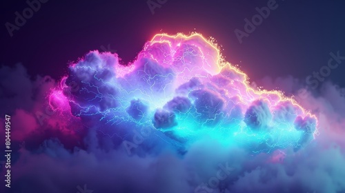 A cloud in vibrant neon colors, representing cloud computing, in an isometric perspective photo