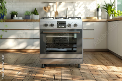 Electric stove on a wooden floor. 3d illustration