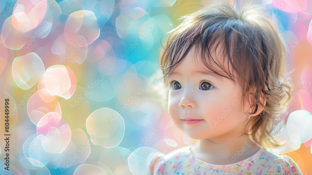 A cute baby with a blurred background of soft fluffy pastel colors A cute baby with a blurred background of soft fluffy pastel colors