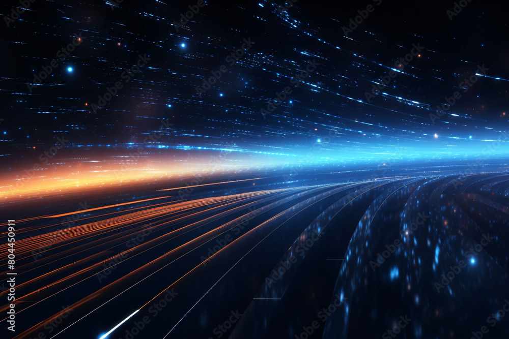 Blue glowing line particles form a background of technological elements Blue glowing line particles form a background of technological elements