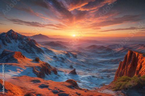 sunset over the mountains ai generated artwork