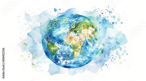 Gentle watercolor of Earth from space  showing continents and oceans in soft hues  ideal for teaching kids about our planet in a visually appealing way