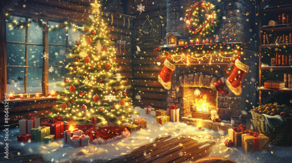 Fototapeta premium Festive Christmas Celebration with Joyful Family Gathering and Decorated Tree