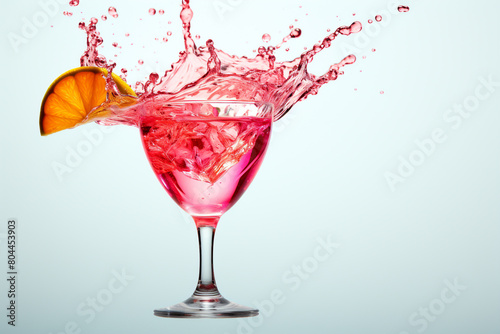 floated Splashing cocktail falling into a glass isolate on transparency background PNG