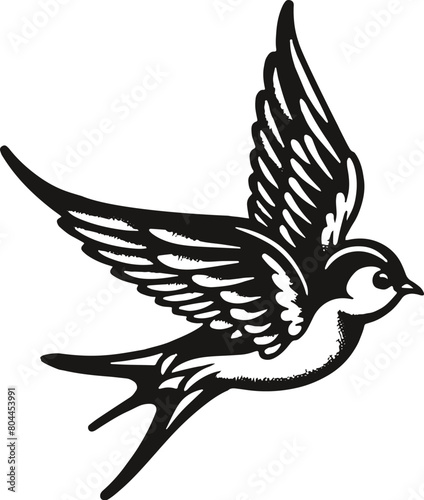 Sparrow Bird Tattoo. Old School Tattoo Flying Sparrows Custom Design of Traditional Sparrow Bird B&W Flash Design Tattoos in svg, eps, png, jpg digital download