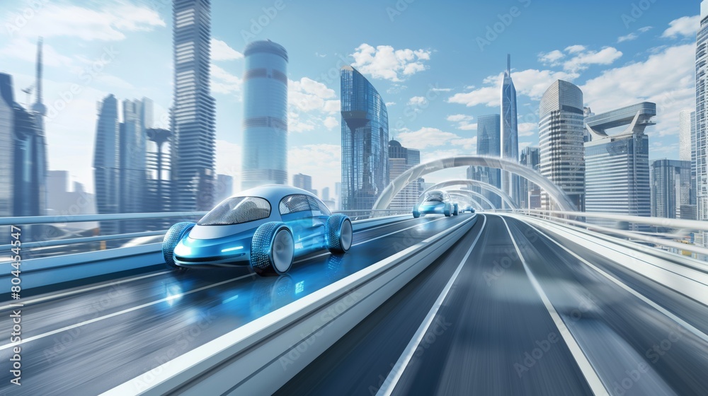 Car driverless, blockchain, web-linked car, matrix style, on viaducts, Lidar, tall buildings Car driverless, blockchain, web-linked car, matrix style, on viaducts, Lidar, tall buildings