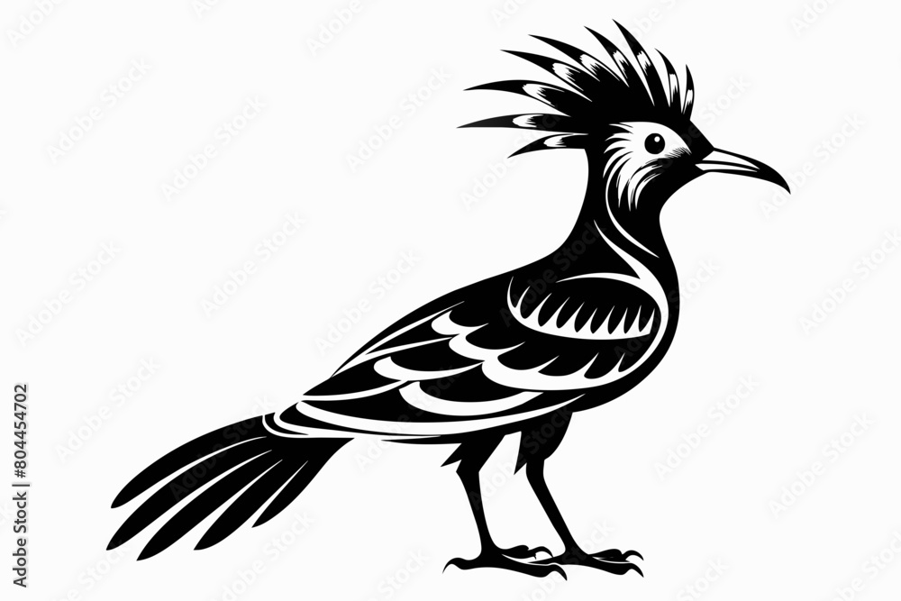 Fototapeta premium Hoopoe silhouette on white background, Vector illustration, icon, svg, characters, Holiday t shirt, Hand drawn trendy Vector illustration