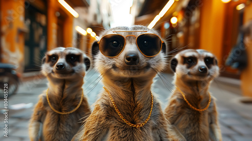 cool meerkats wearing gold necklace, Wall Art Design for Home Decor, 4K Wallpaper and Background for desktop, laptop, Computer, Tablet, Mobile Cell Phone, Smartphone, Cellphone photo