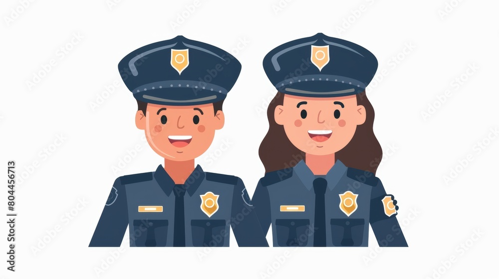 Vector illustration of cute cartoon male and female police officer character Vector illustration of cute cartoon male and female police officer character