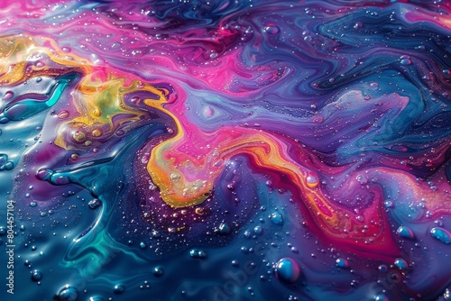 Vibrant close-up of colorful liquid painting