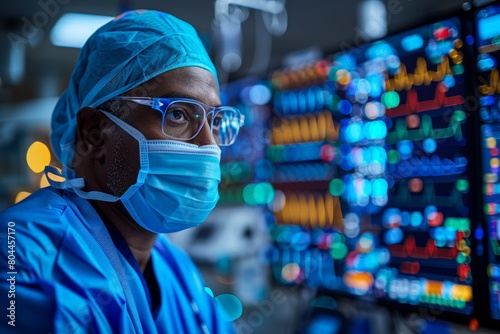 Man wearing surgical mask and glasses photo
