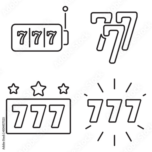 Group of black 777 icons on a white background. Vector illustration.