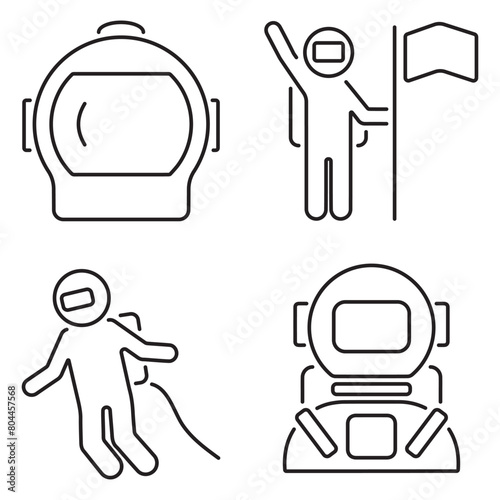 Group of black astronaut icons on a white background. Vector illustration.