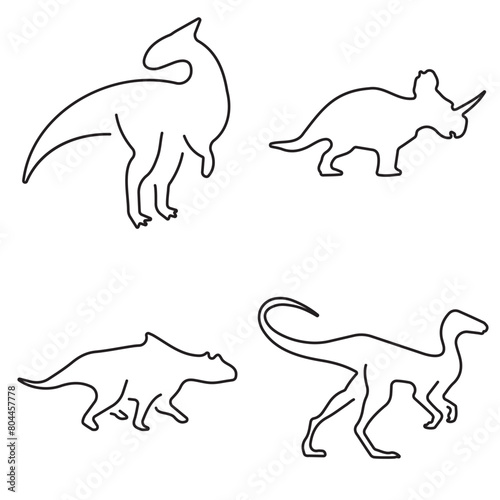 Group of black dinosaur icons on a white background. Vector illustration.