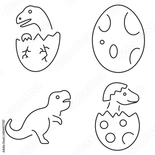 Group of black dinosaur icons on a white background. Vector illustration.