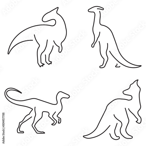 Group of black dinosaur icons on a white background. Vector illustration.