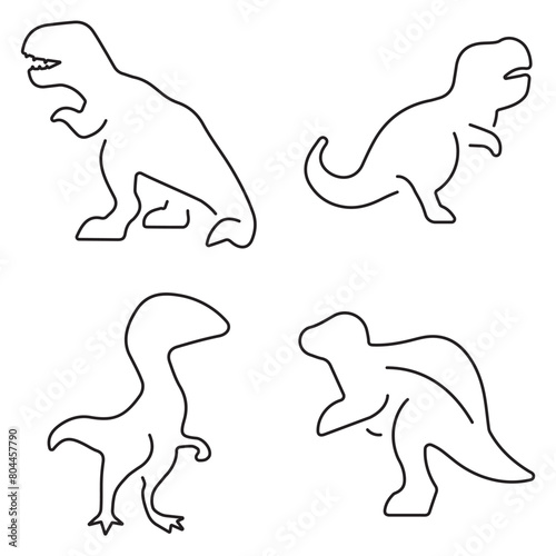Group of black dinosaur icons on a white background. Vector illustration.
