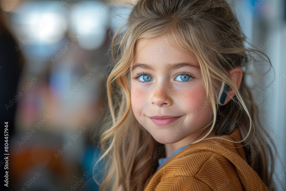 Obraz premium Smiling little girl with blue eyes