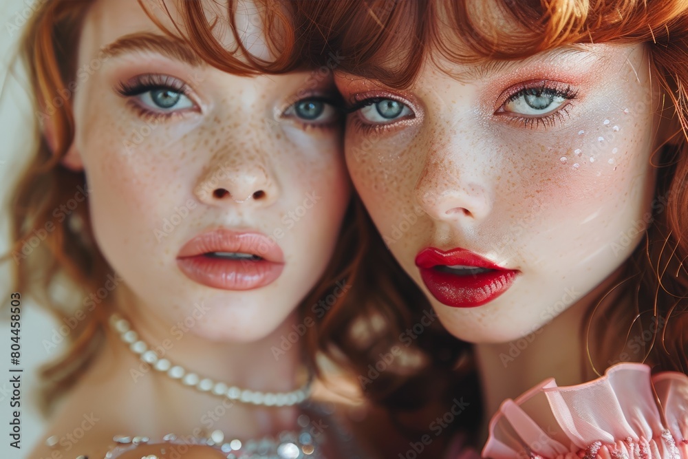 Two beautiful young women with red hair and blue eyes Two beautiful young women with red hair and blue eyes
