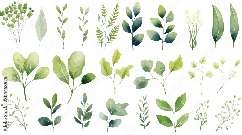 Collection of green plants isolated on white background illustration set. Collection of green plants isolated on white background illustration set.