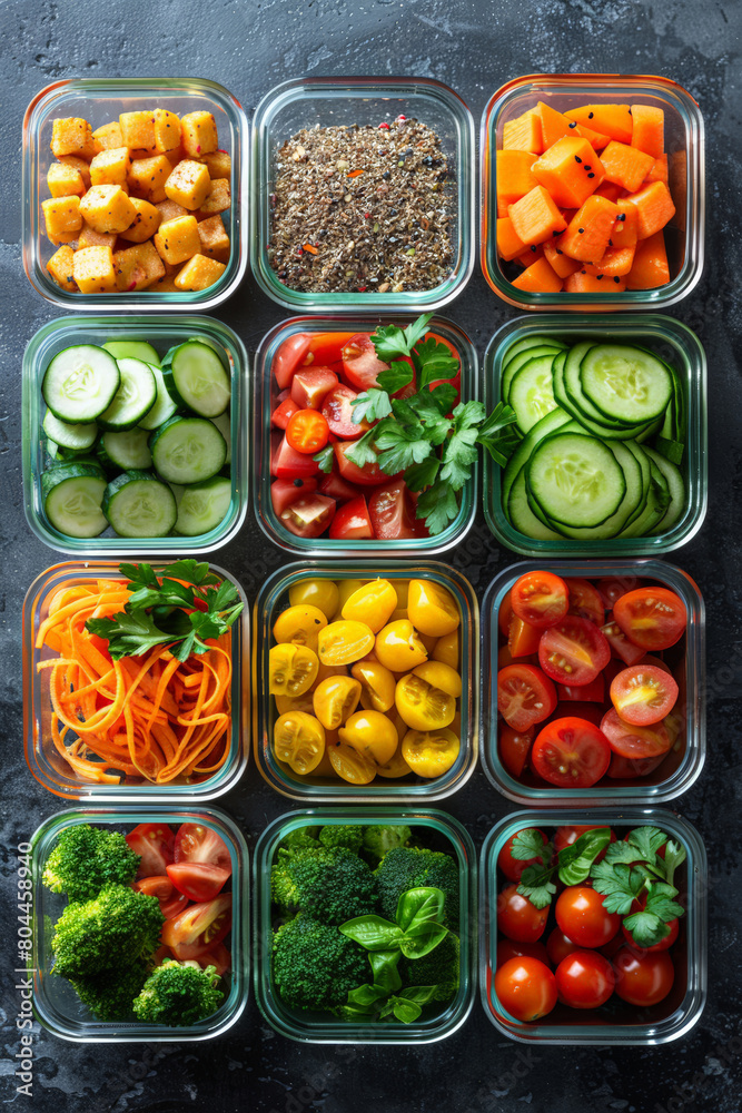 Colorful vegetable meal prep in plastic container