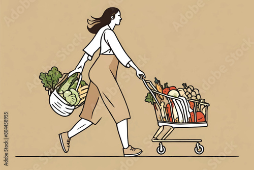 illustration of a mother busy carrying groceries