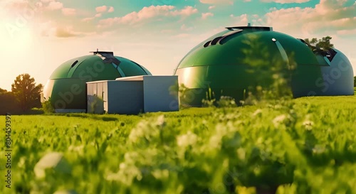 Biogas plant converts organic waste into renewable energy emphasizing sustainability initiatives. Concept Renewable Energy, Organic Waste Management, Sustainability Initiatives, Biogas Technologies photo