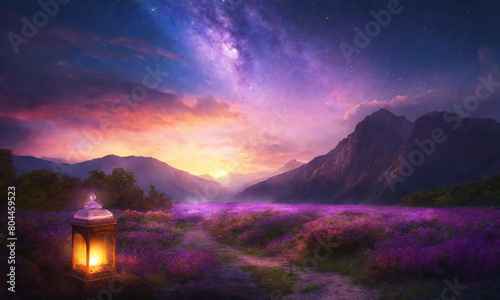 Beautiful landscape with lamp for therapy website - AI generated