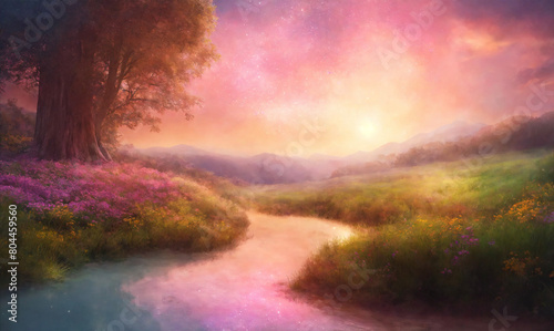 Beautiful pink landscape for therapy website - AI generated