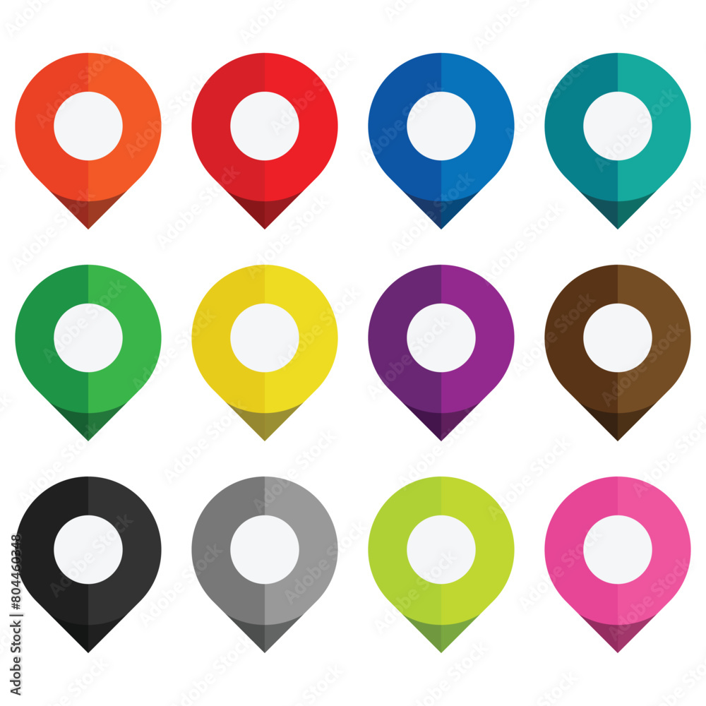 Set of map pointers with white dots Set of map pointers with white dots