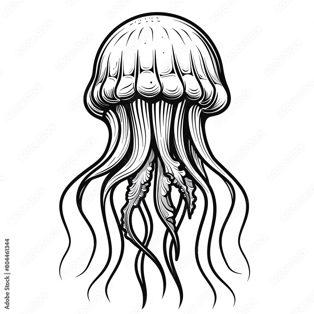 Fototapeta premium A beautiful and unique jellyfish illustration, perfect for a tattoo or t-shirt design. The jellyfish is drawn in a realistic style with intricate details.