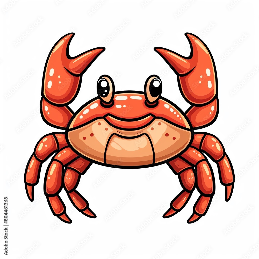 Create a cute cartoon crab character. The crab should be red and have big, expressive eyes. It should be smiling and have a friendly expression. Create a cute cartoon crab character. The crab should be red and have big, expressive eyes. It should be smiling and have a friendly expression.