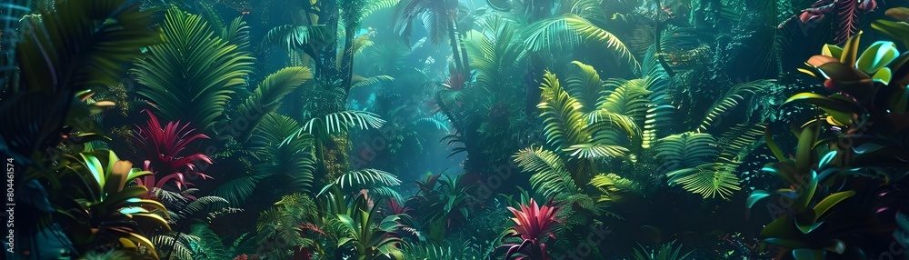 Neon Hued Jungle Dreamscape A Primal Luminescent Tropical Realm Awash in Vibrant Foliage and Fantastical Lights Neon Hued Jungle Dreamscape A Primal Luminescent Tropical Realm Awash in Vibrant Foliage and Fantastical Lights