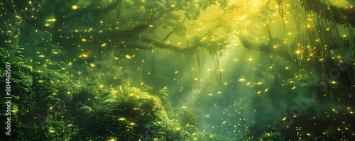 Breathtaking Emerald Forests Aglow with Bioluminescent Foliage and Captivating Sunlight