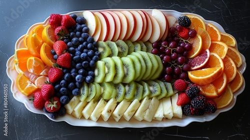 Craft an image of a perfectly balanced fruit platter