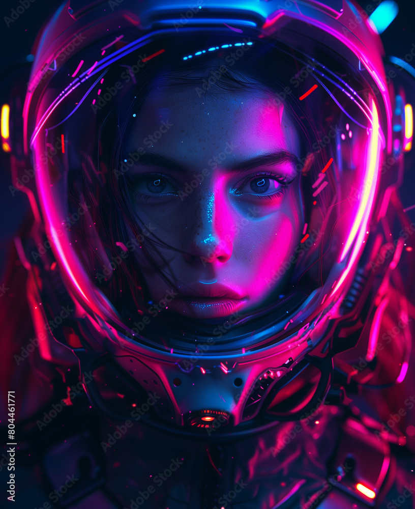 Neon cyberpunk girl wearing futuristic suit Neon cyberpunk girl wearing futuristic suit