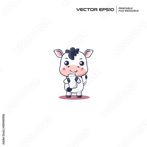 A cow holding a bottle of milk character, illustration, mascot, logo, design, vector, eps 10