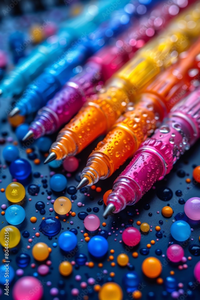 Colorful pens on table
