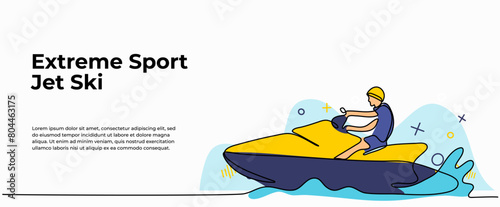Vector illustration of  a man is riding a jet ski. Modern flat in continuous line style.