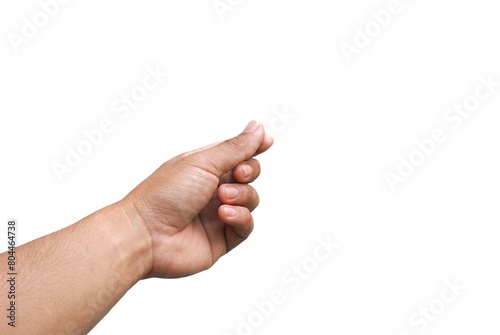 Male hands gesture holding cards or business cards.  Some types of documents  Identification card or passport  Or do a mini heart pose.  Isolated on a white background.