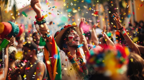 Multiple individuals joyfully celebrating an event by throwing confetti into the air.