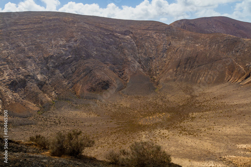 Hiking trail to Caldera Blanca. Interior the Caldera Blanca volcano. Los Volcanes Natural Park, Las Palmas, Lanzarote, Canary Islands, Spain