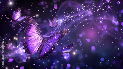 Cosmic butterflies with glowing purple wings, crystal and sparkle stuff everywhere. Flying in space.  © Aisyaqilumar