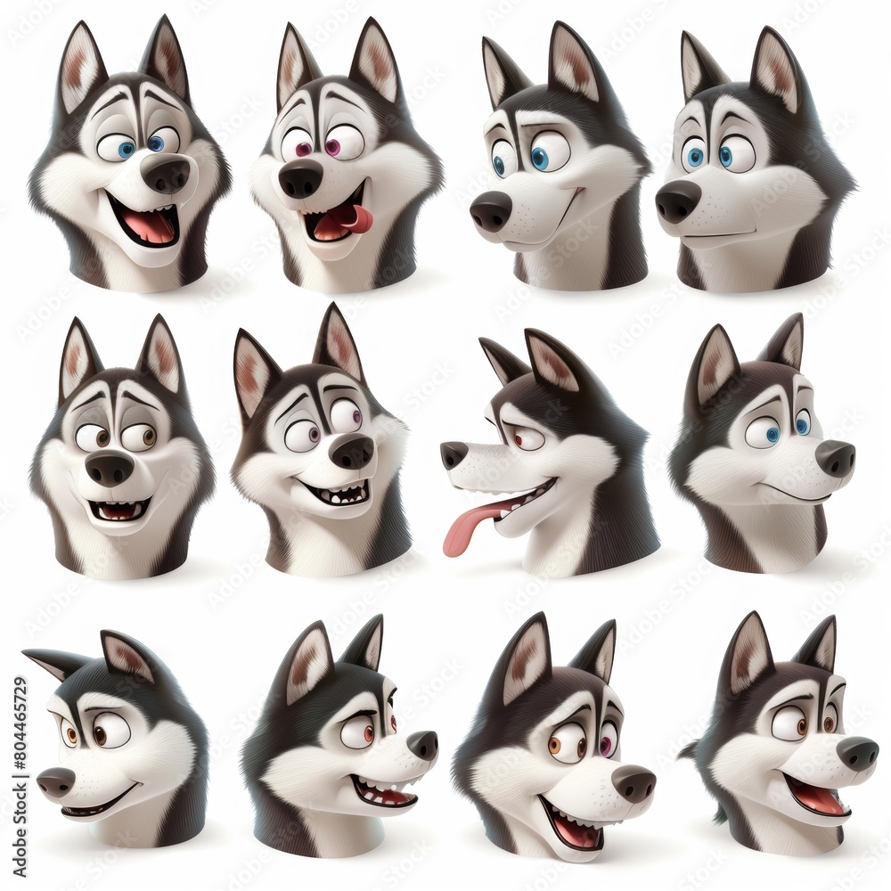 Funny face expression collection of Husky dog. Vector illustration Funny face expression collection of Husky dog. Vector illustration