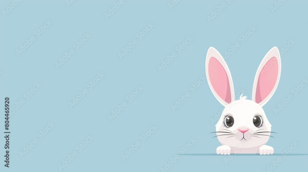 Fototapeta premium Flat vector illustration of bunny rabbit with copy space on plain background