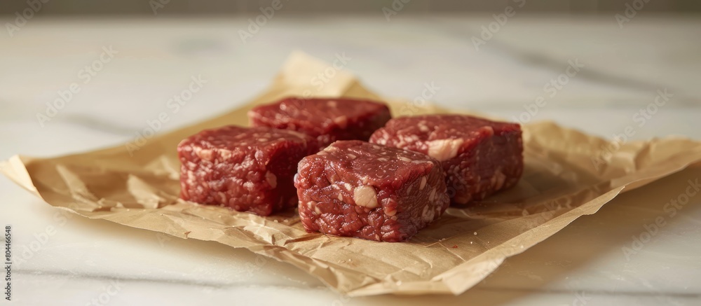 Raw Meat Pieces on Wax Paper Raw Meat Pieces on Wax Paper