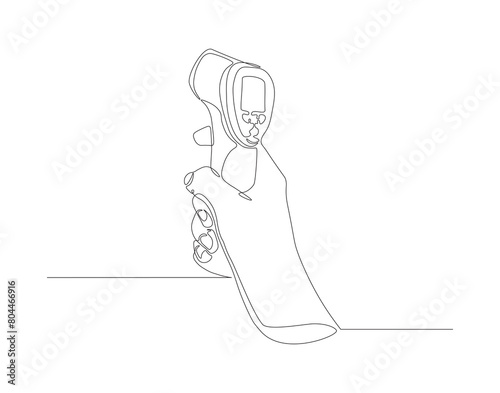 Continuous line drawing of infrared digital thermometer. One line of infrared digital thermometer. Medical equipment concept continuous line art. Editable outline.