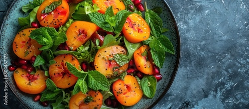 Green Salad With Peaches and Pomegranate © FryArt Studio