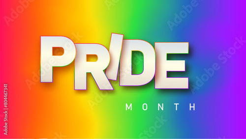 LGBTQ pride month. Pride text label on blurred rainbow background. Human rights or diversity concept. LGBT event banner design template