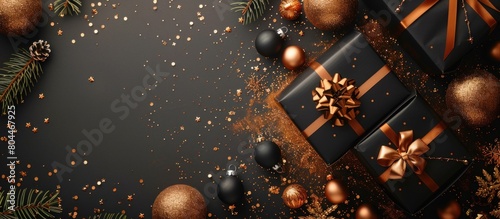 Black and Gold Christmas Background With Presents